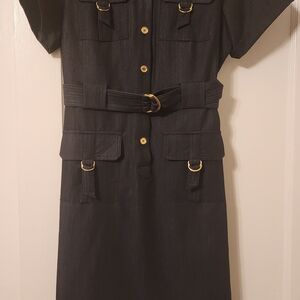 Calvin Klein Black Midi Dress with Gold Accents